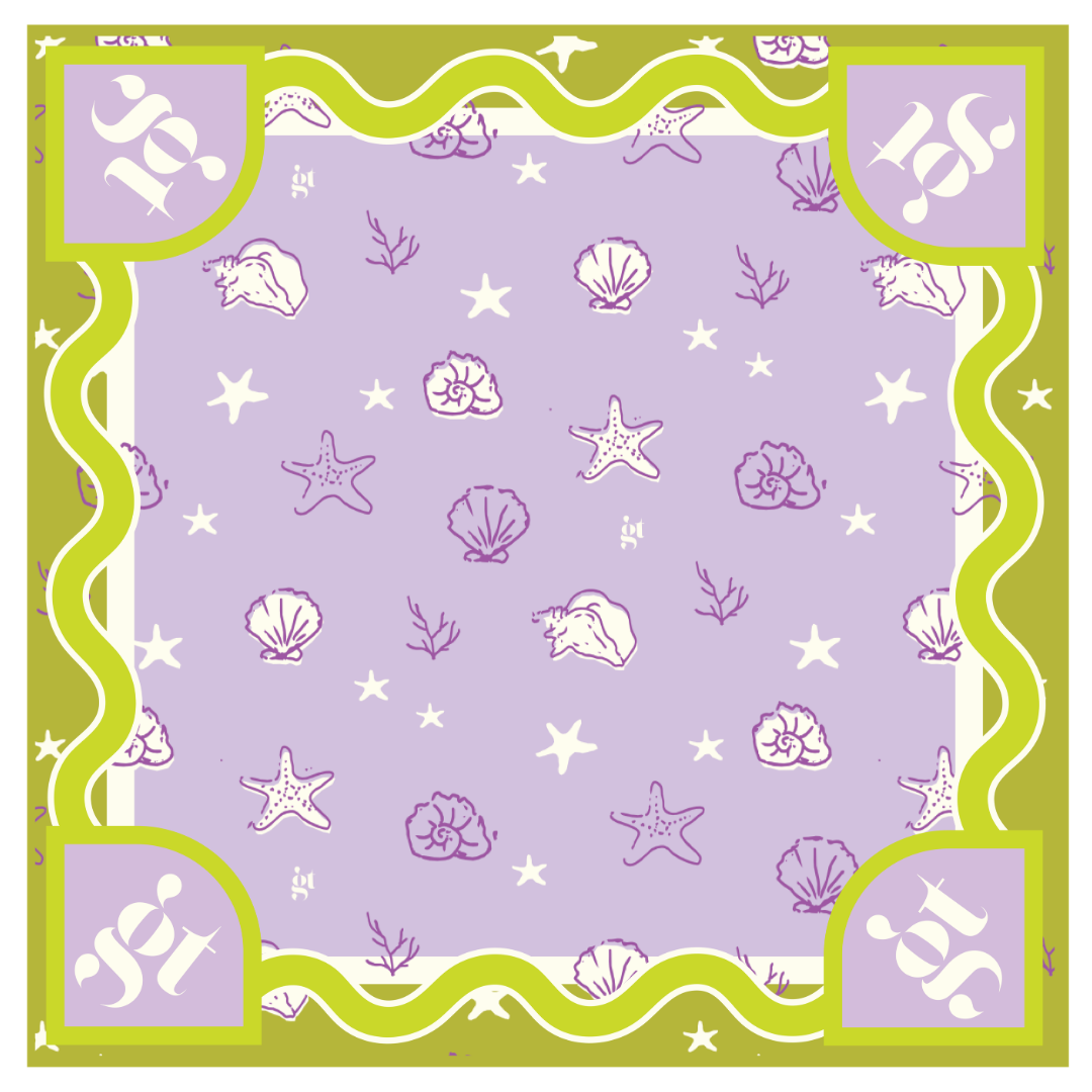 Mahjong Mat in Sea Shell Beach Pattern in Purple and Green 33"x33"