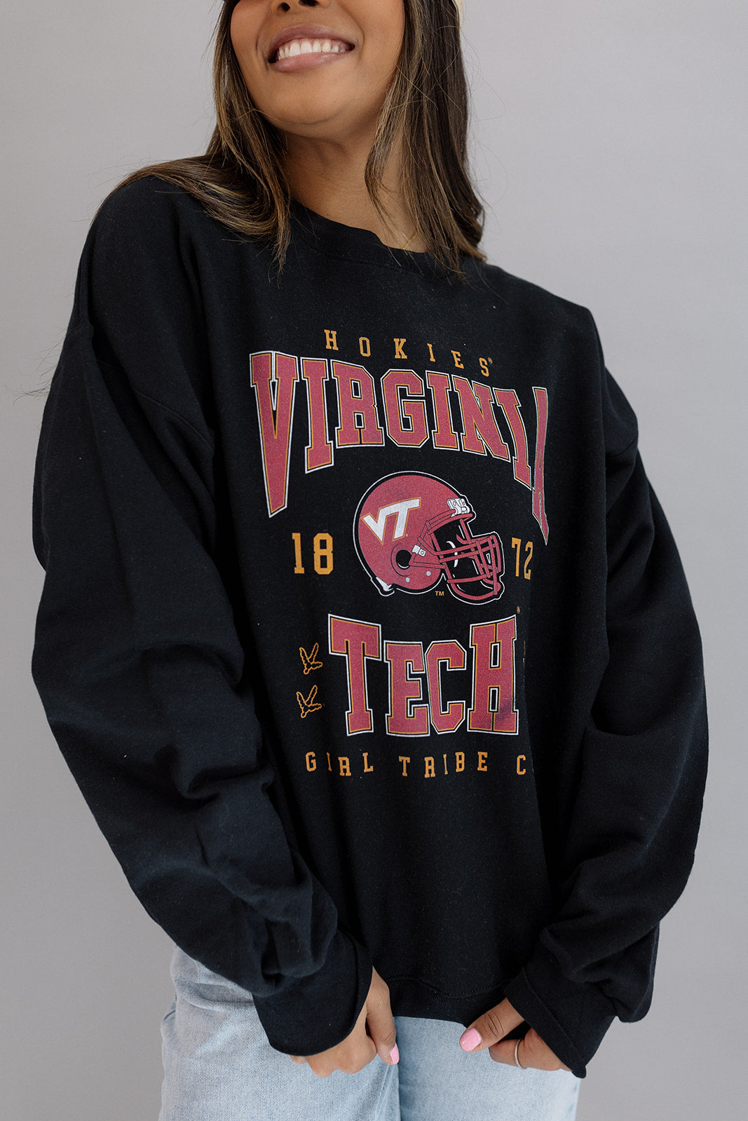 Virginia Tech: VT Tech Helmet Sweatshirt-Girl Tribe Co. Virginia Tech X GT