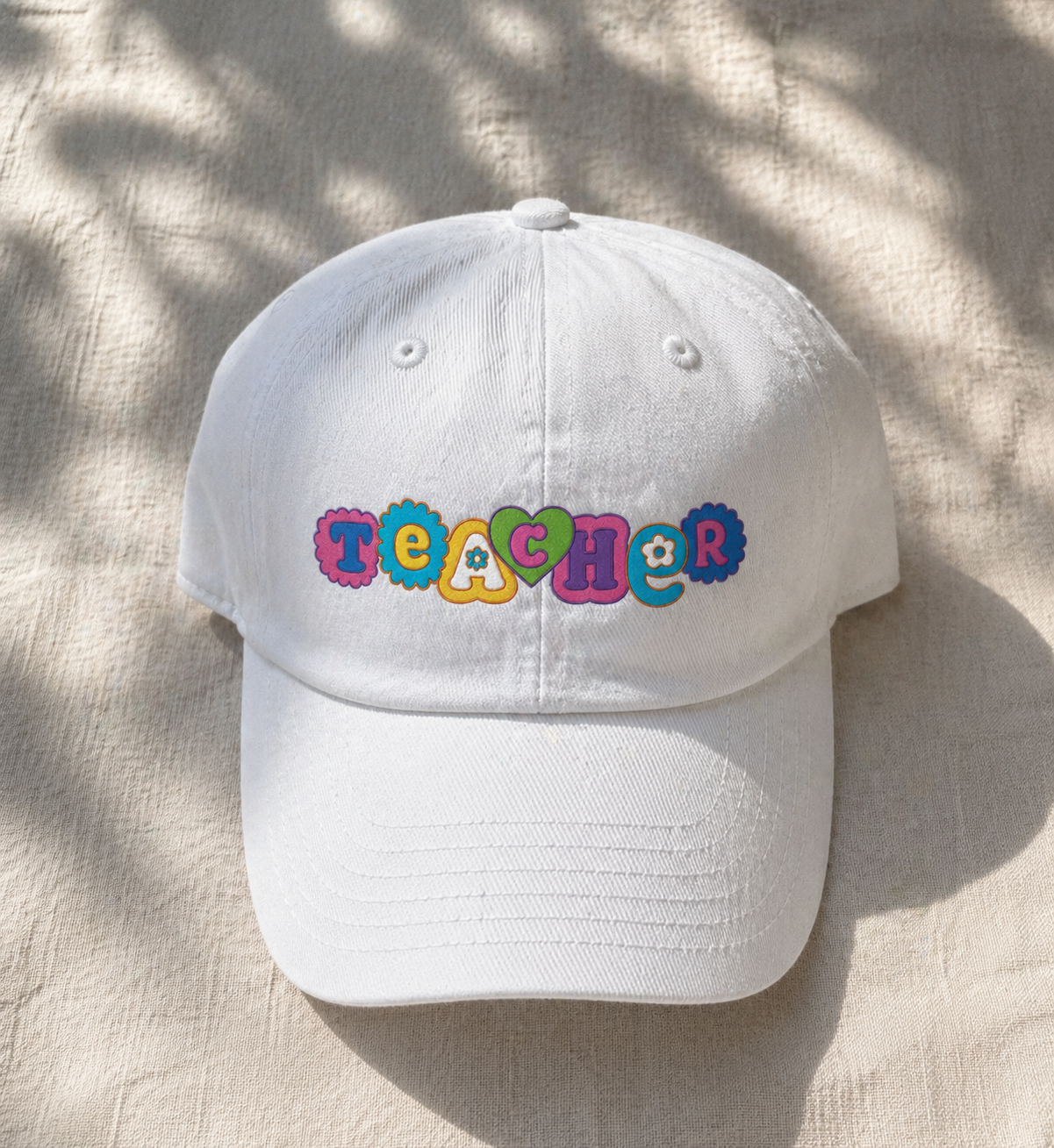 Teacher Floral Hat in White