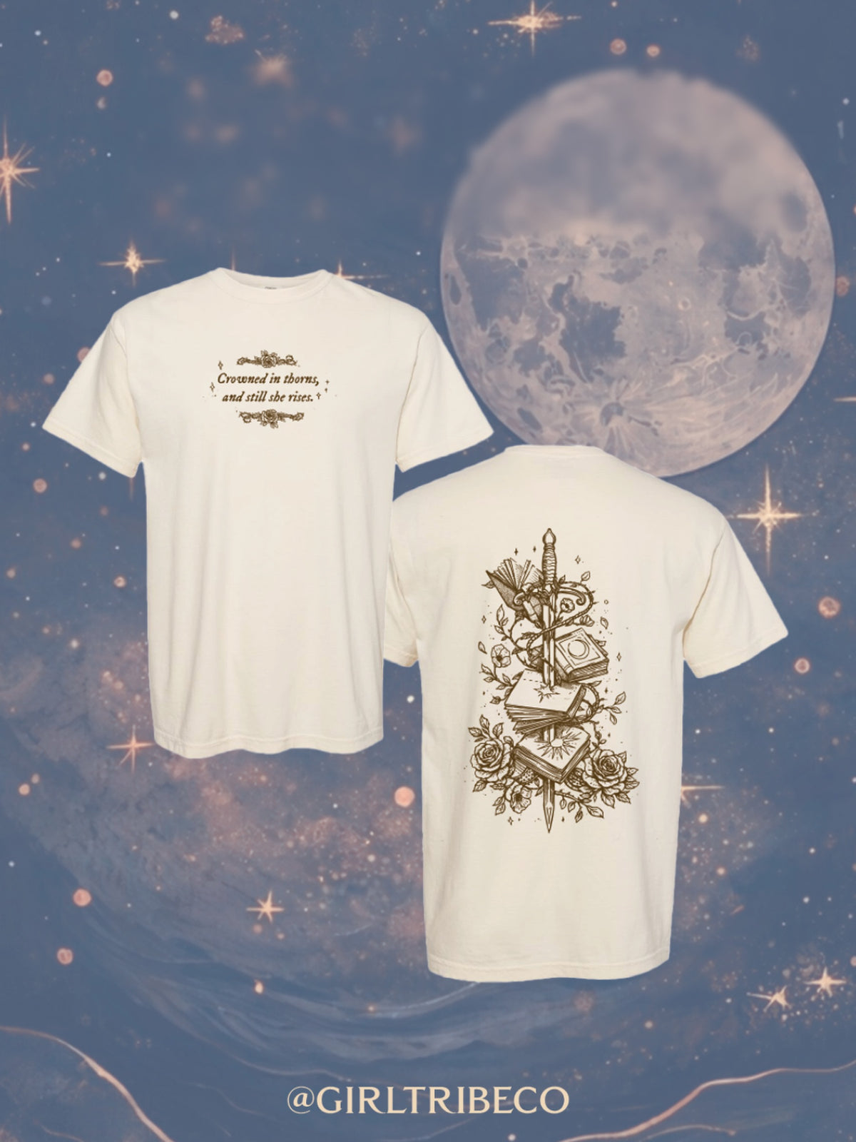 And Still She Rises Tee, fae-court romantasy book merch by Girl Tribe Co.