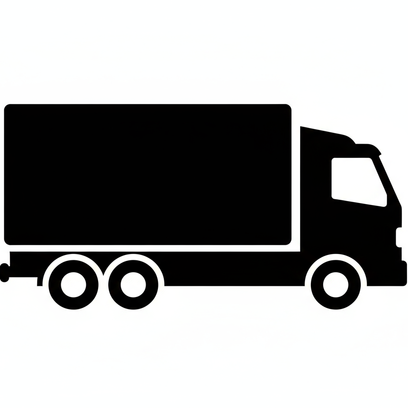 black and white shipping truck icon