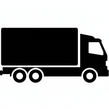 black and white shipping truck icon