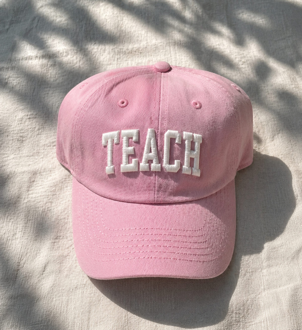 Teach Puff Embroidery Hat in Pink