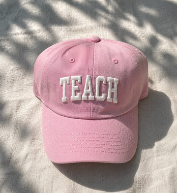 Teach Puff Embroidery Hat in Pink