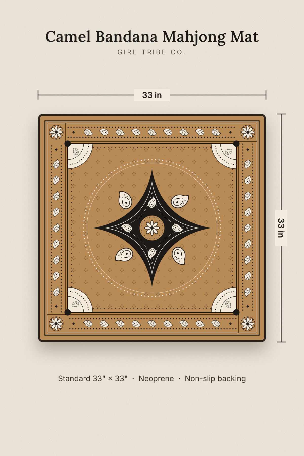 Mahjong Mat in Camel Bandana 33"x33"