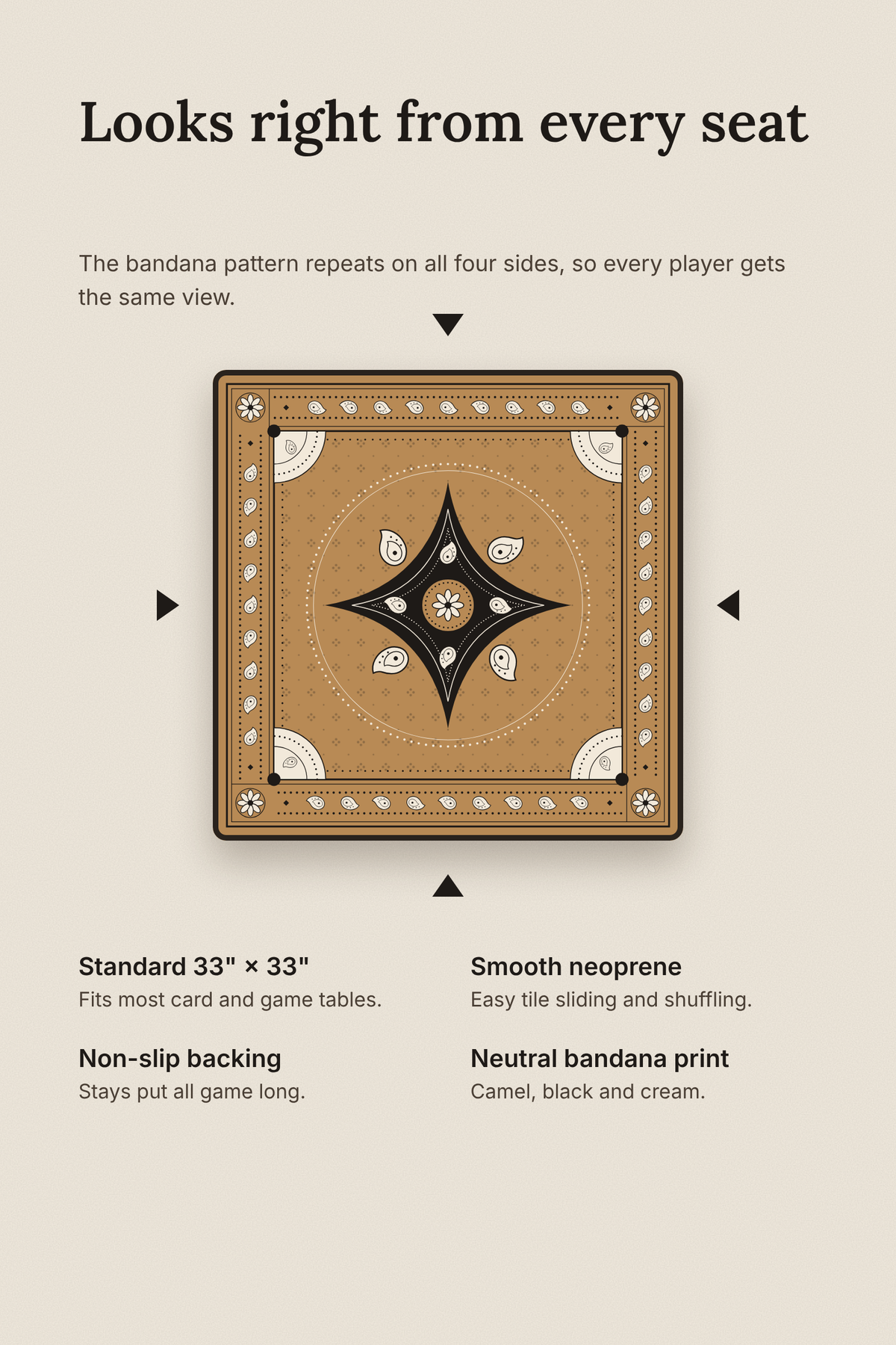 Mahjong Mat in Camel Bandana 33"x33"