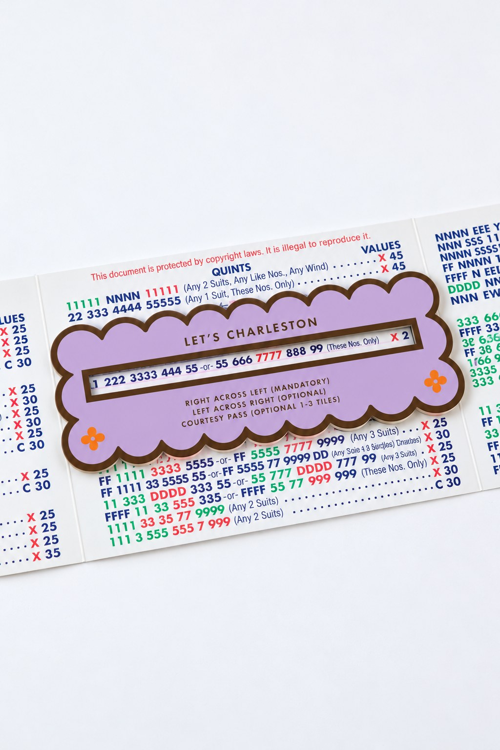 Daydream Floral lavender scalloped mahjong line finder on an NMJL card