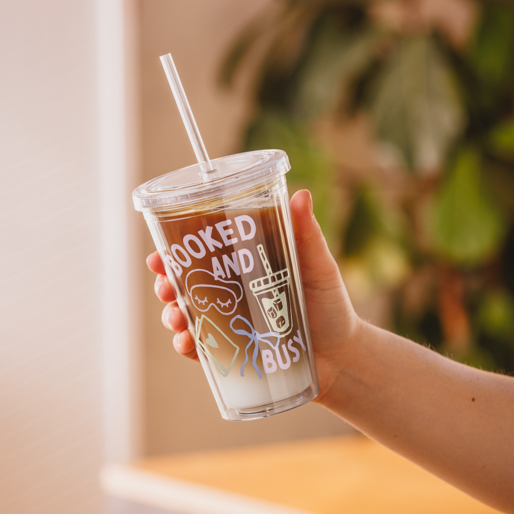 Booked And Busy Clear Plastic Tumbler