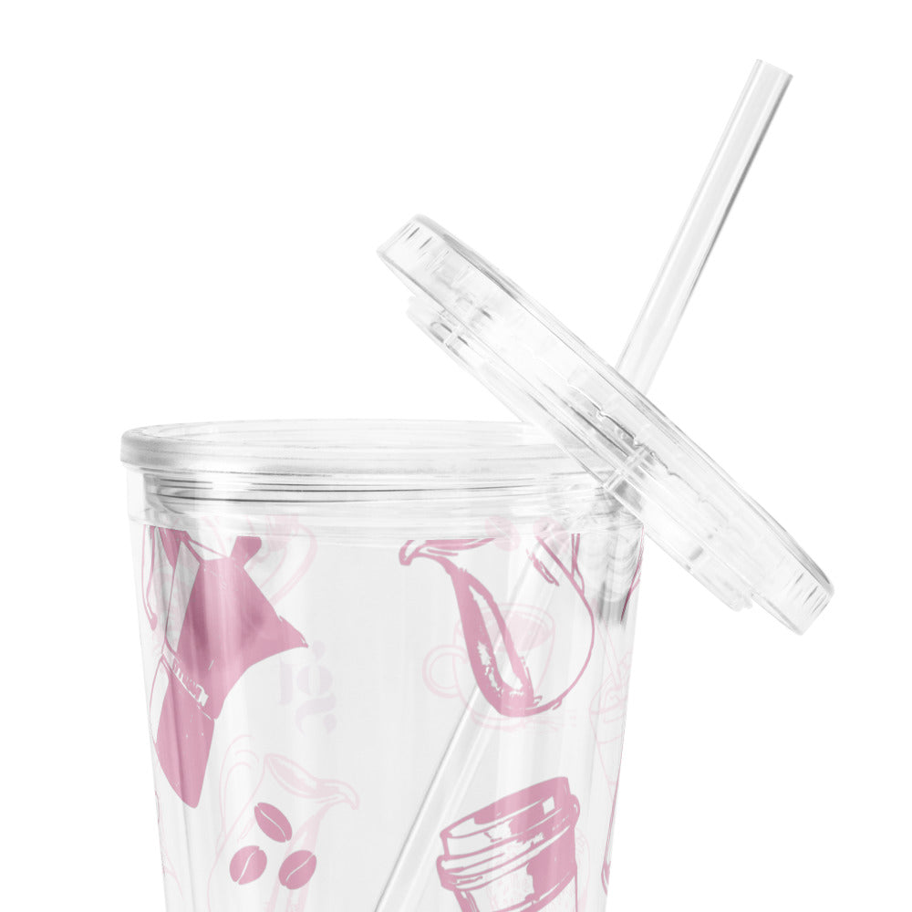Coffee Icons Clear Plastic Tumbler