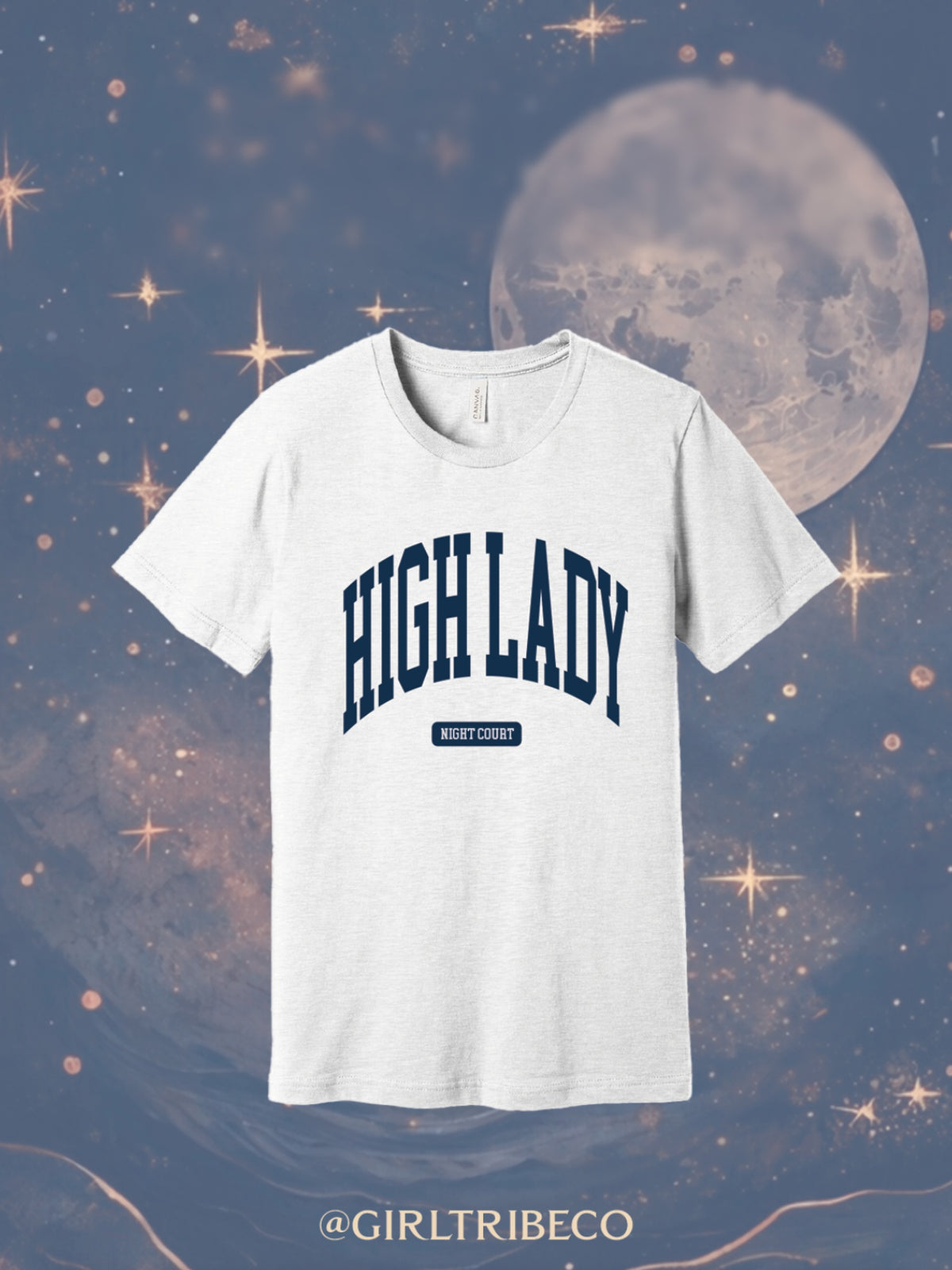 High Lady Tee in Ash, fae-court romantasy book merch by Girl Tribe Co.