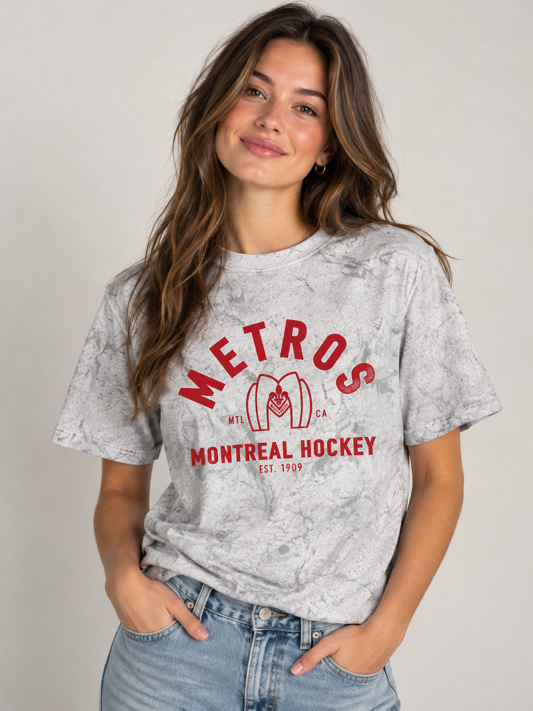 Model wearing the Hollander 24 Every Day Tee in Smoke Gray, rivals-to-lovers hockey romance merch by Girl Tribe Co.