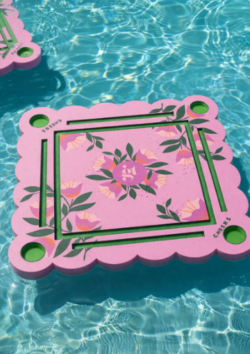 Floating Mahjong Tile Mat in Floral Pink