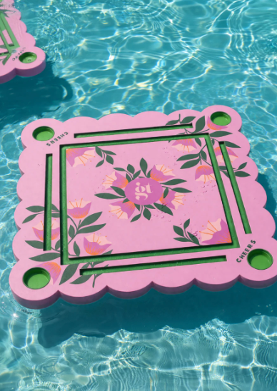 Floating Mahjong Tile Mat in Floral Pink