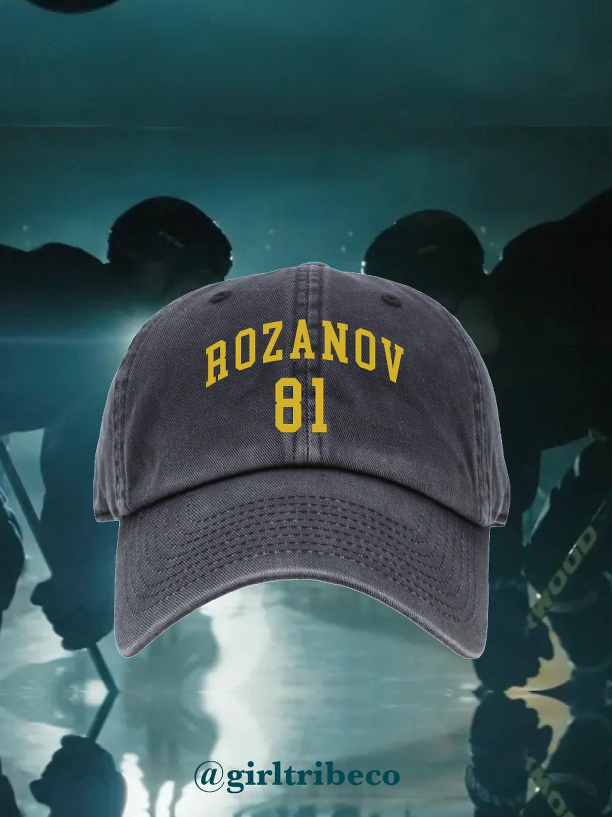 Rozanov 81 Dad Hat, rivals-to-lovers hockey romance merch by Girl Tribe Co.