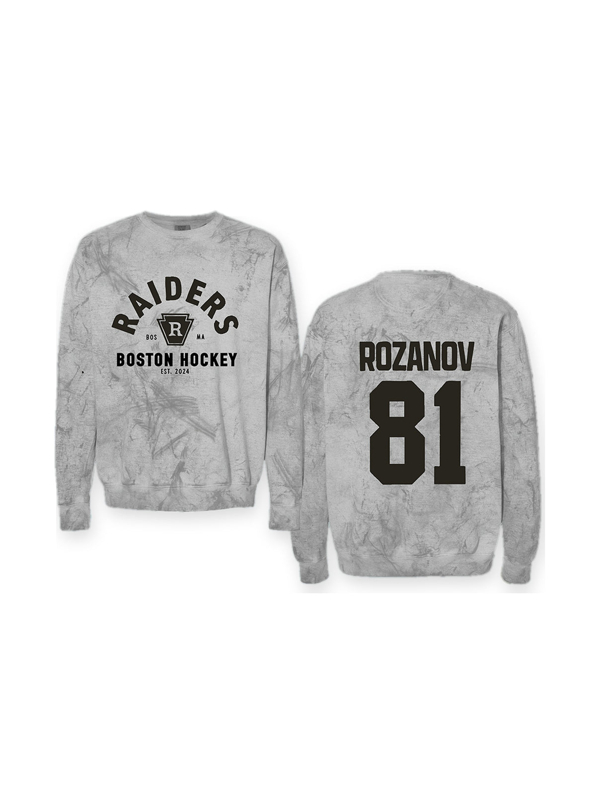 Rozanov 81 Sweatshirt Smoke Grey flat lay on white, rivals-to-lovers hockey romance merch by Girl Tribe Co.