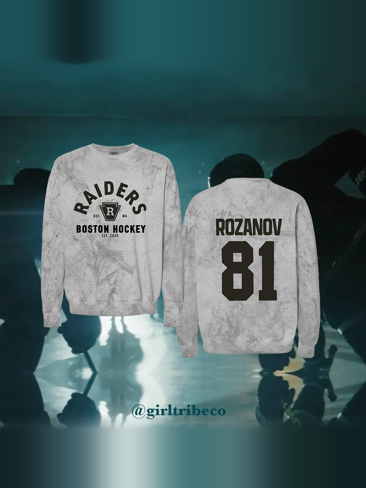 Rozanov 81 Sweatshirt Smoke Grey, rivals-to-lovers hockey romance merch by Girl Tribe Co.