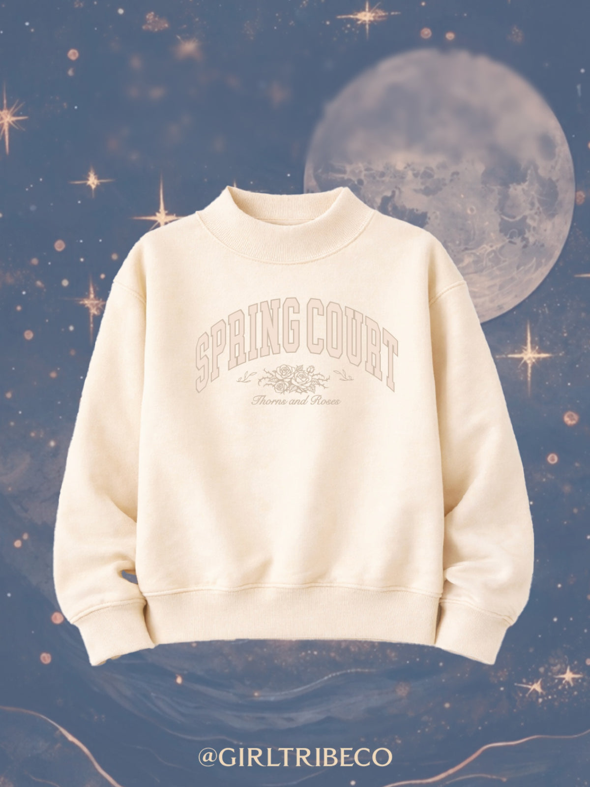 Spring Court Mock Neck in Cream, fae-court romantasy book merch by Girl Tribe Co.