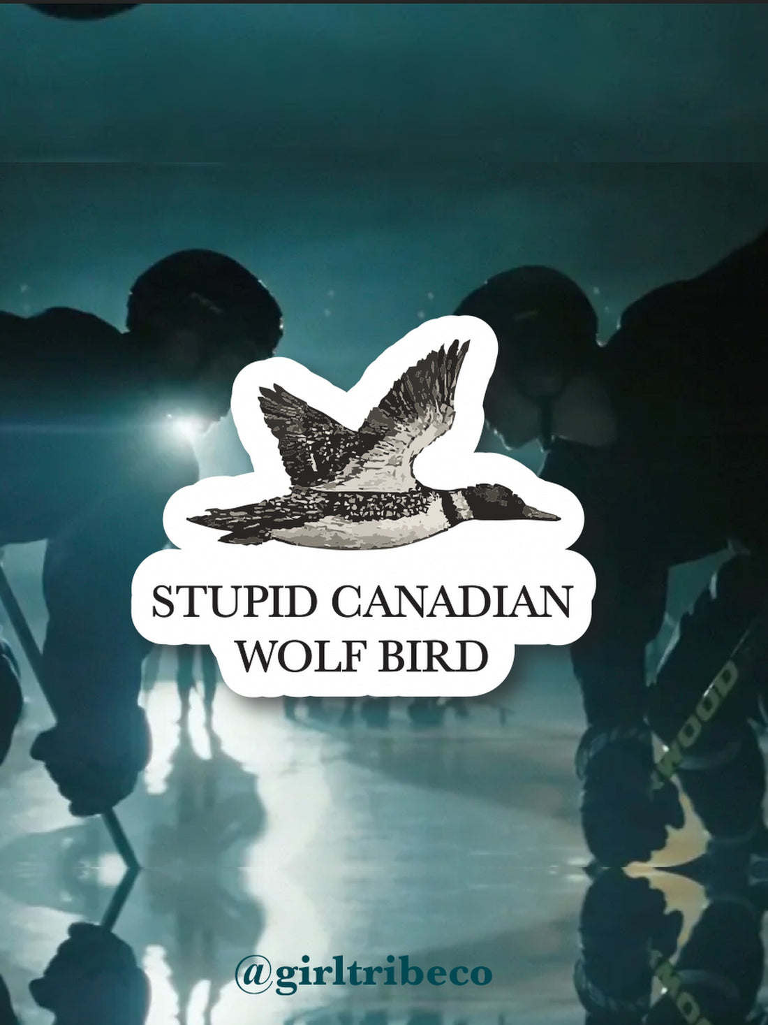 Stupid Candanian Wolf Bird Sticker, Heated Rivalry inspired hockey romance merch by Girl Tribe Co.