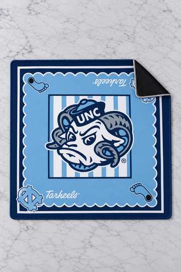 UNC Chapel Hill Tar Heels Girl Tribe mahjong mat, 33" x 33", Carolina blue stripes with Rameses mascot