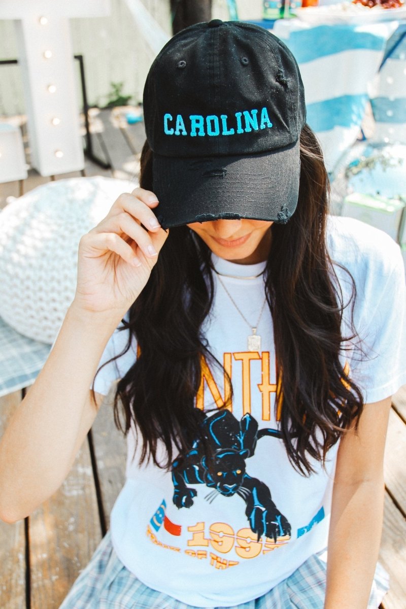 Charlotte Collection - Black Hat with Blue "Carolina" - Girl Tribe Co.