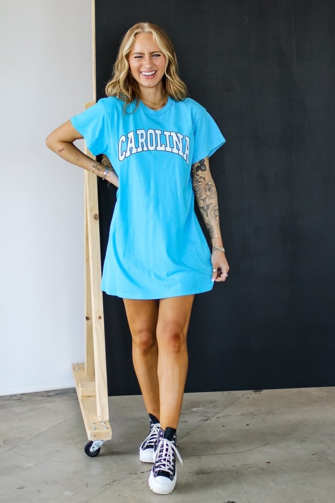 Carolina Jersey T-Shirt Dress in Blue - Girl Tribe Co.