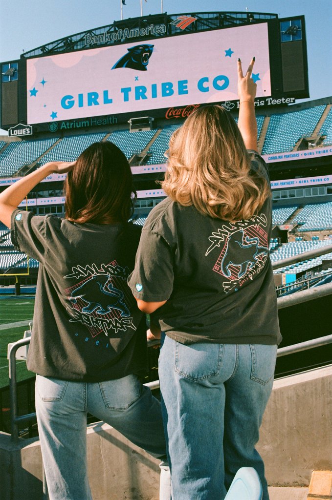 Carolina Panthers x Girl Tribe Co. Carolina Panthers Retro Front/Back Tee - Girl Tribe Co.