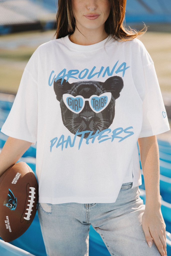 Carolina Panthers x Girl Tribe Co. Carolina Panthers Sunglasses Cropped Tee - Girl Tribe Co.