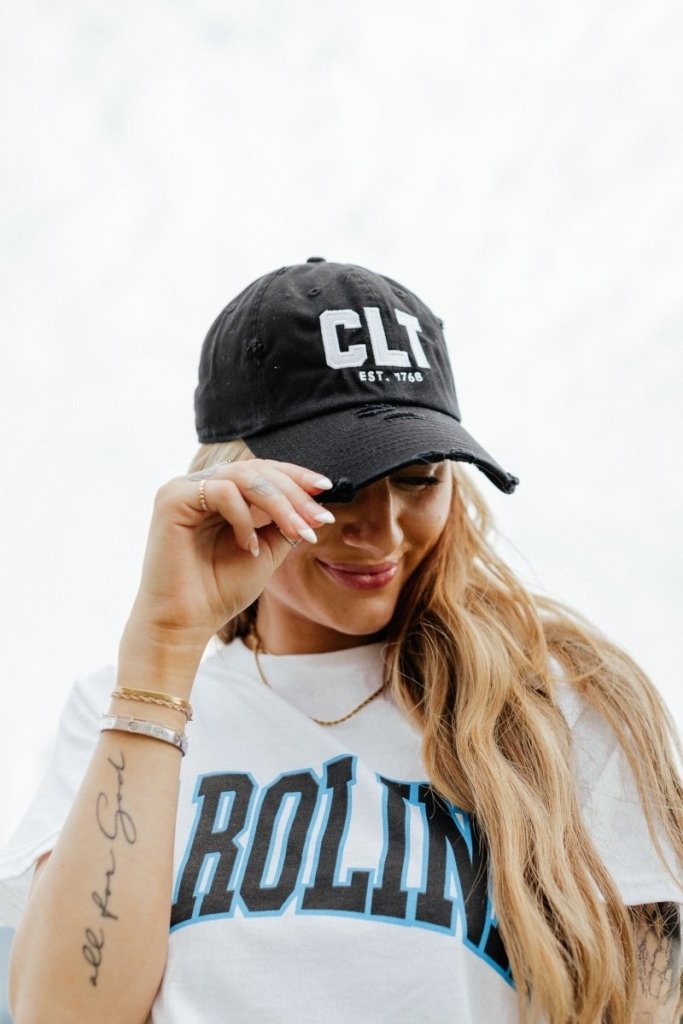 CLT Distressed Black Hat - Girl Tribe Co.