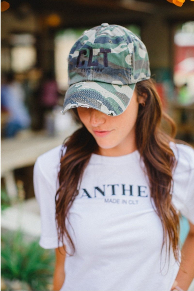 CLT Distressed Camo Hat - Black Stitch - Girl Tribe Co.