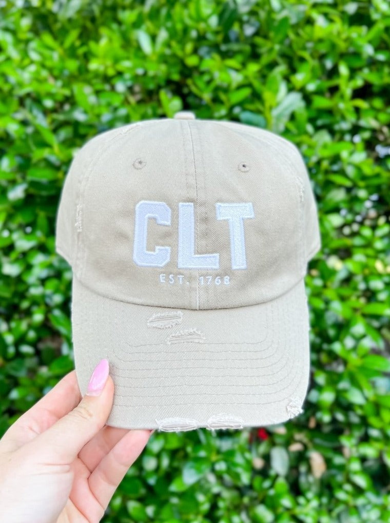 CLT Distressed Hat in Sand - Girl Tribe Co.