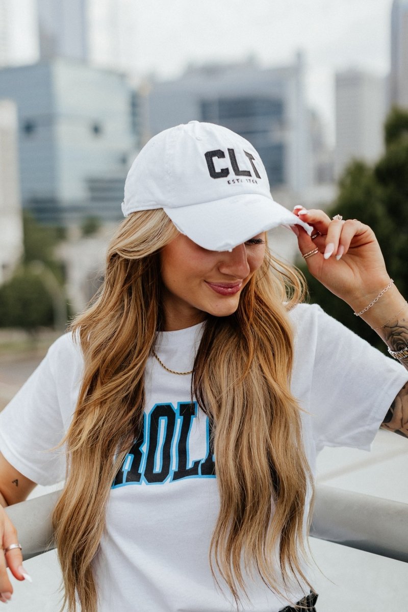 CLT Distressed White Hat - Girl Tribe Co.