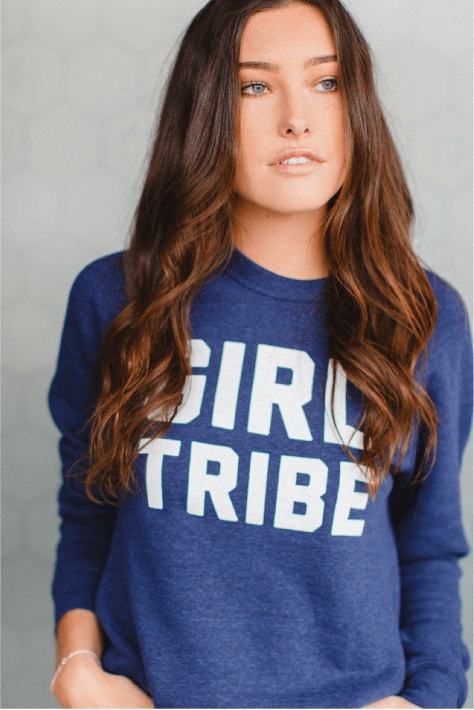 Girl Tribe™ College Crewneck Sweatshirt in Navy Blue (630170877984)