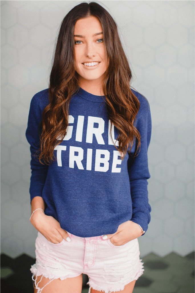 Girl Tribe™ College Crewneck Sweatshirt in Navy (630170877984)