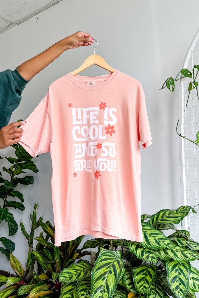 Life is Cool Tee in Peach - Girl Tribe Co.