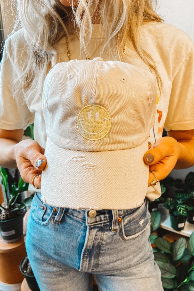 Smiley Face Hat in Stone - Girl Tribe Co.