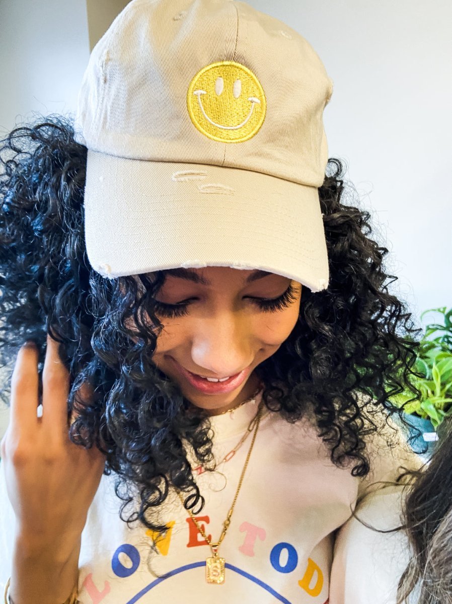 Smiley Face Hat in Stone - Girl Tribe Co.
