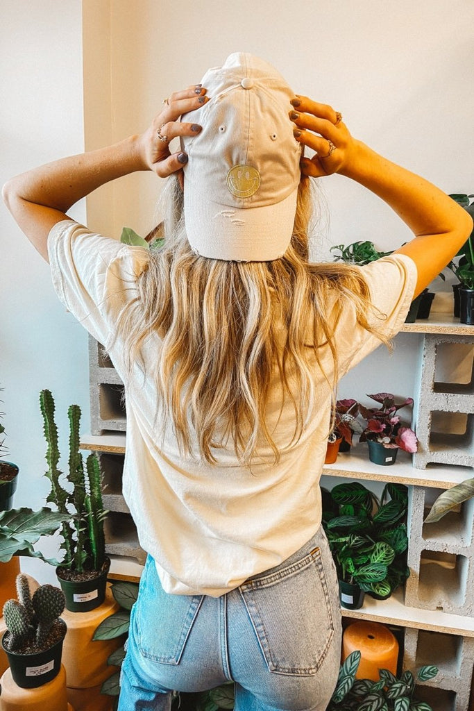 Smiley Face Hat in Stone - Girl Tribe Co.