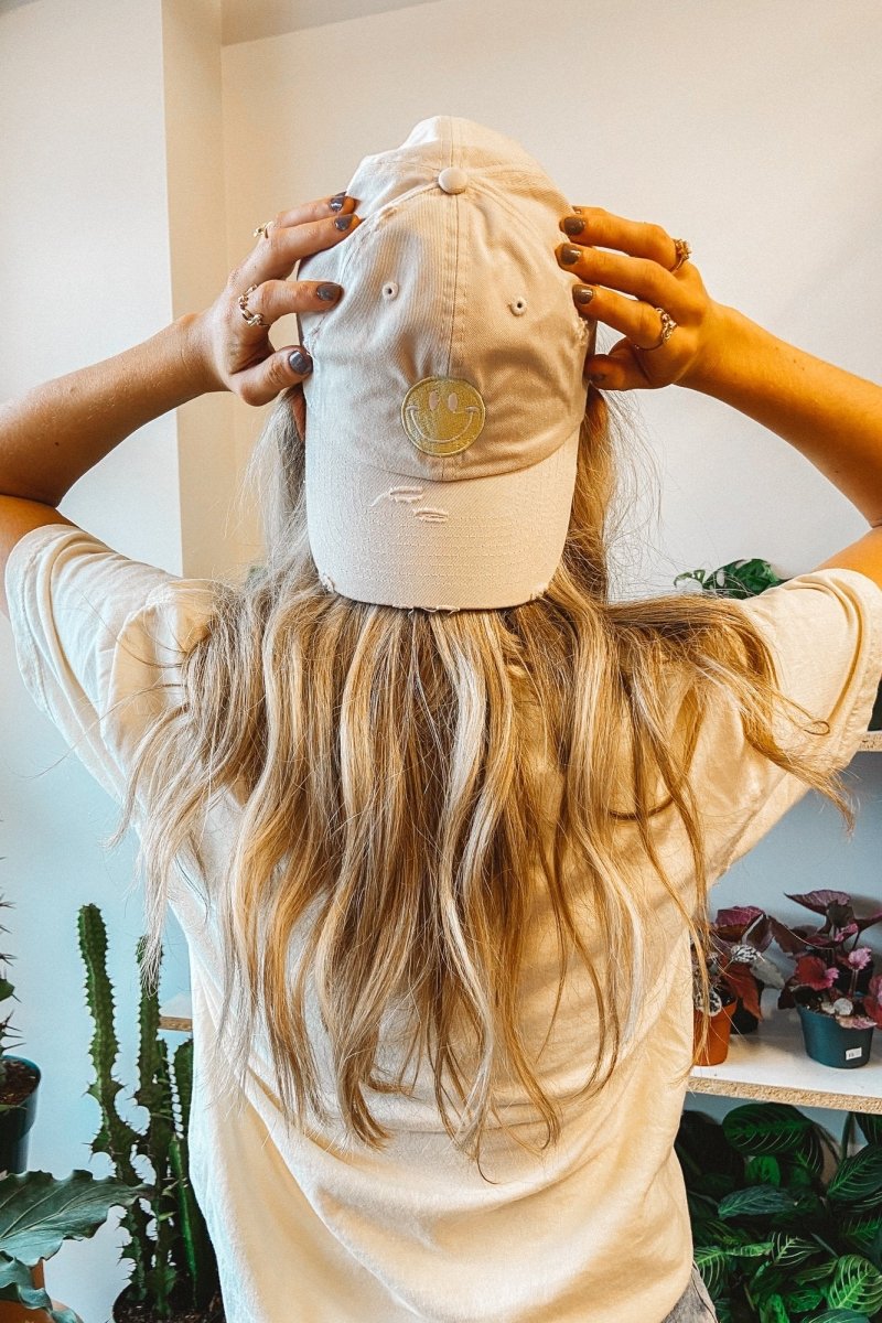 Smiley Face Hat in Stone - Girl Tribe Co.