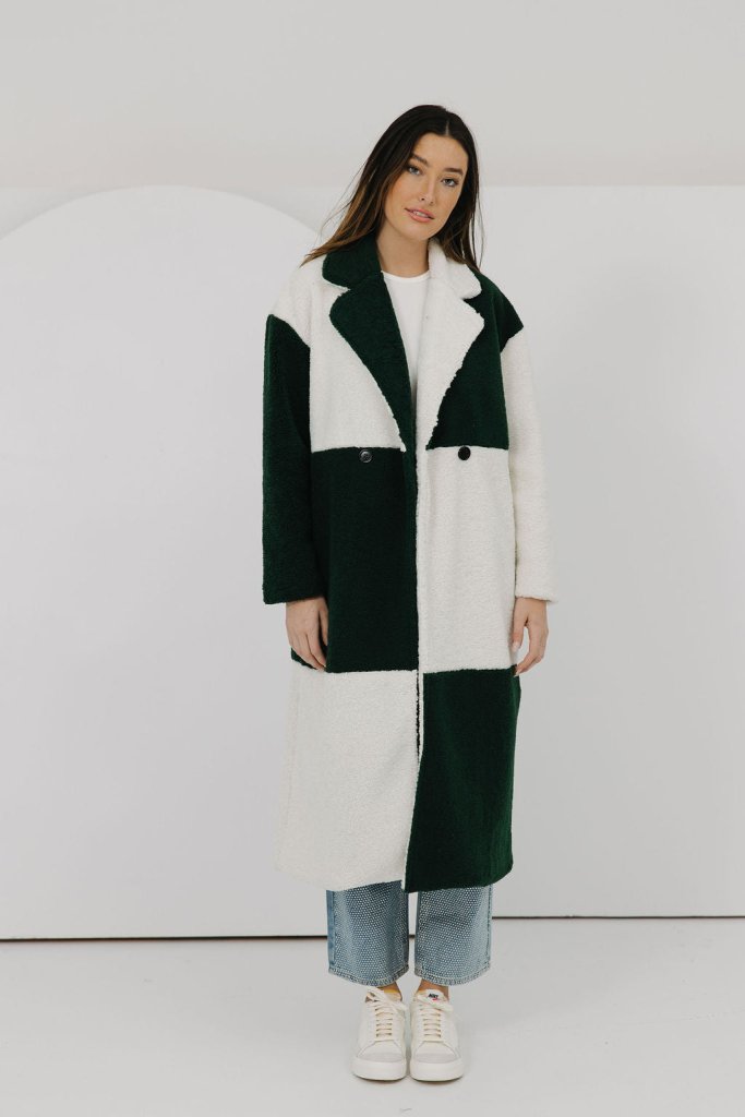 The Aspen Colorblock Fur Coat in Green - Girl Tribe Co.