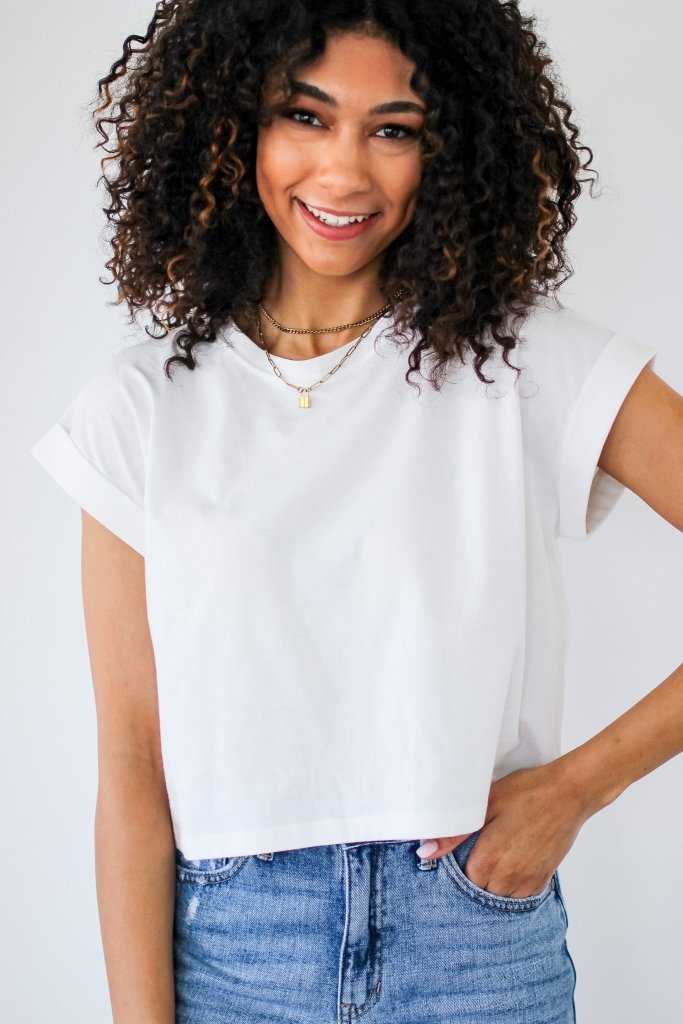 The Chicago Cuffed Sleeve Top in White - Girl Tribe Co.