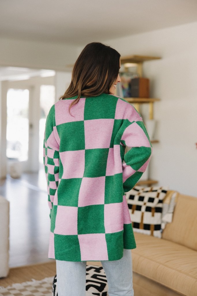 The Katherine Checkered Cardigan in Pink - Girl Tribe Co.