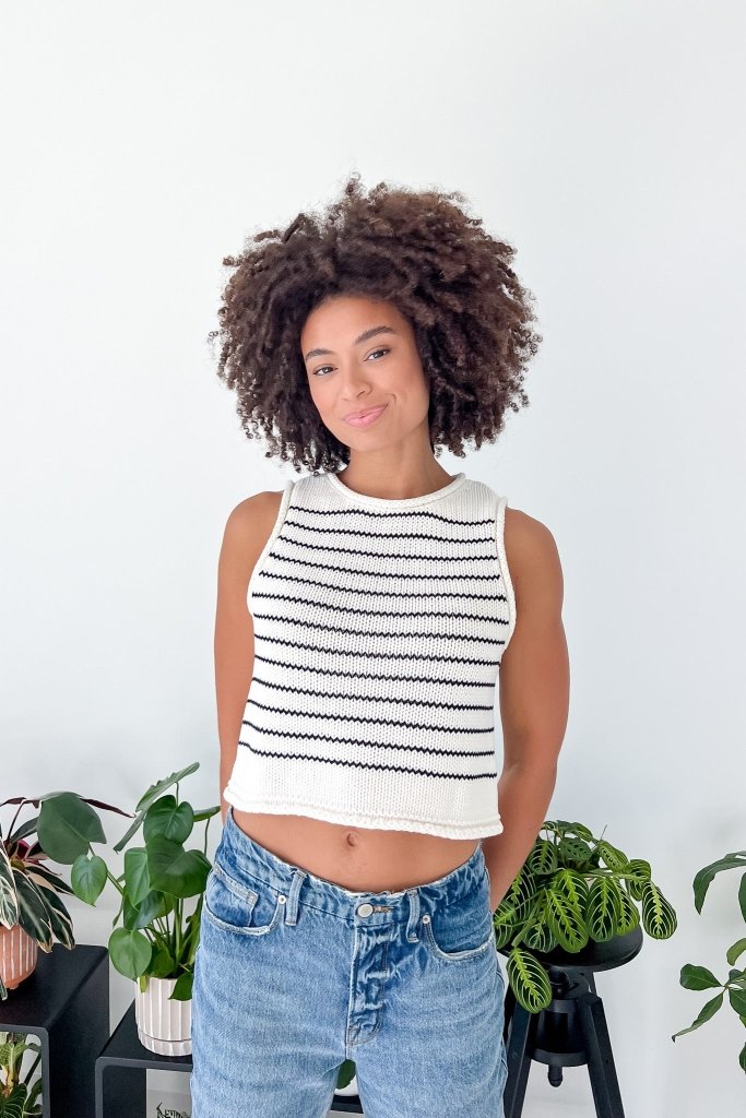 The Kinsley Black and White Knit Tank - Girl Tribe Co.