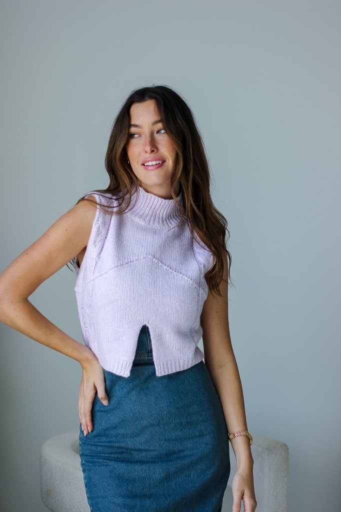 The Lola Cut Out Cropped Sweater in Lavender - Girl Tribe Co.