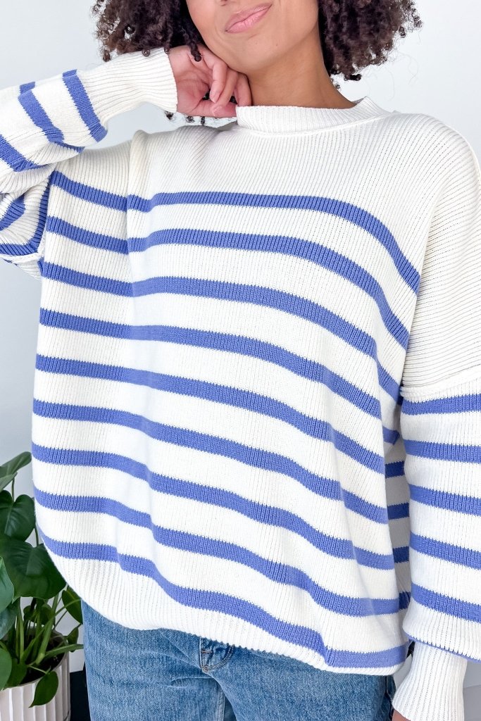 The Madeline Periwinkle Striped Sweater - Girl Tribe Co.