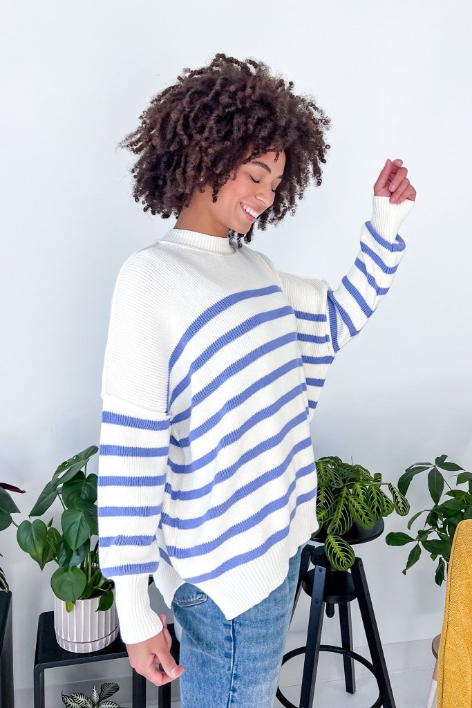 The Madeline Periwinkle Striped Sweater - Girl Tribe Co.