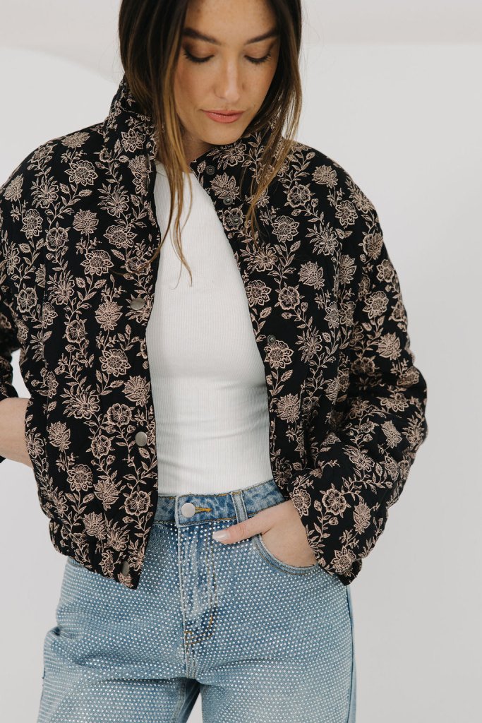 The Paige Black Floral Puffer Jacket - Girl Tribe Co.