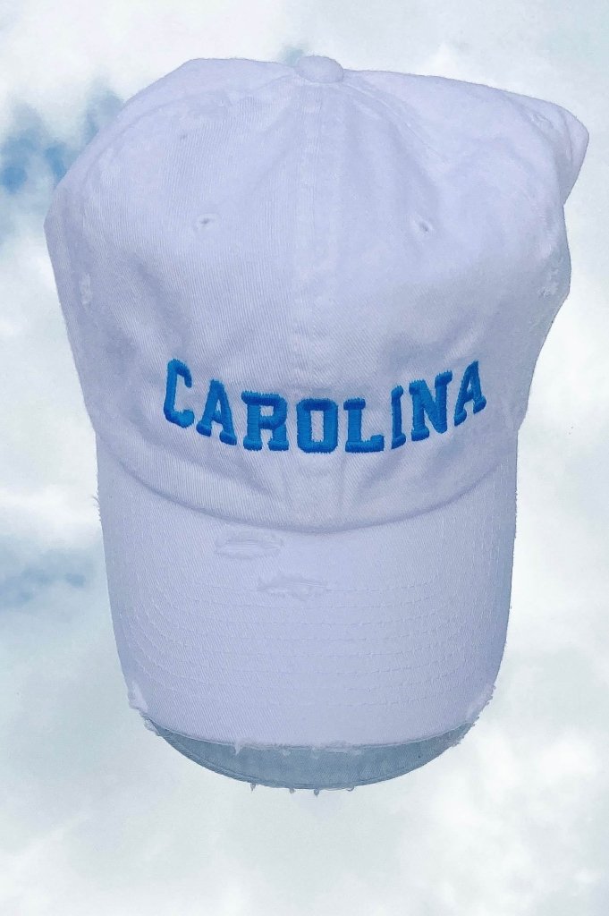 White Carolina Hat with Blue Stich - Girl Tribe Co.
